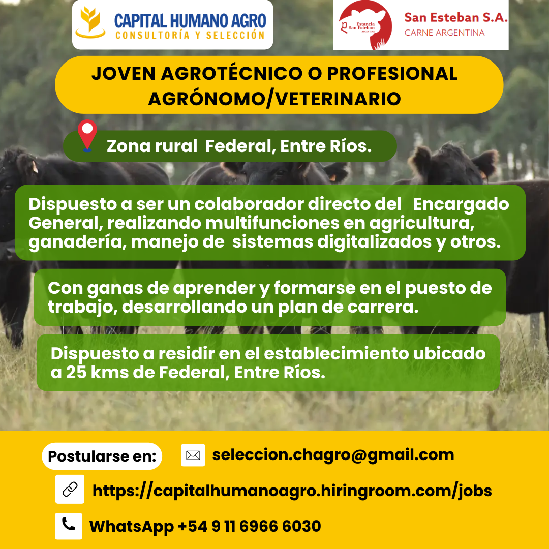 Búsqueda de un Joven Agrotécnico o Profesional Agrónomo/Veterinario